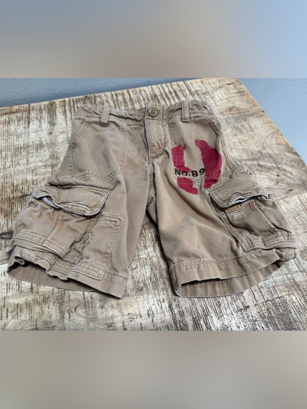 GAP Tan Cargo Shorts with Red Graphic